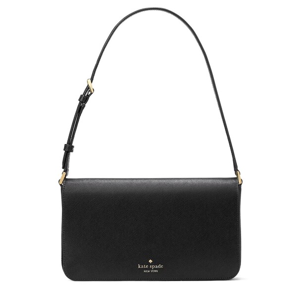 New Kate Spade Staci Flap Shoulder Bag Saffiano Leather Black - Picture 1 of 5